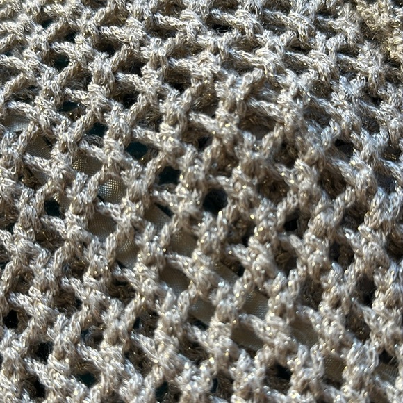 Chico’s tan open front sweater with interwoven gold metallic thread, size 2/M - Picture 9 of 9